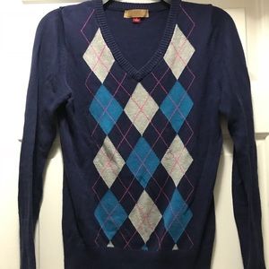 Women’s navy sweater with diamond pattern Small